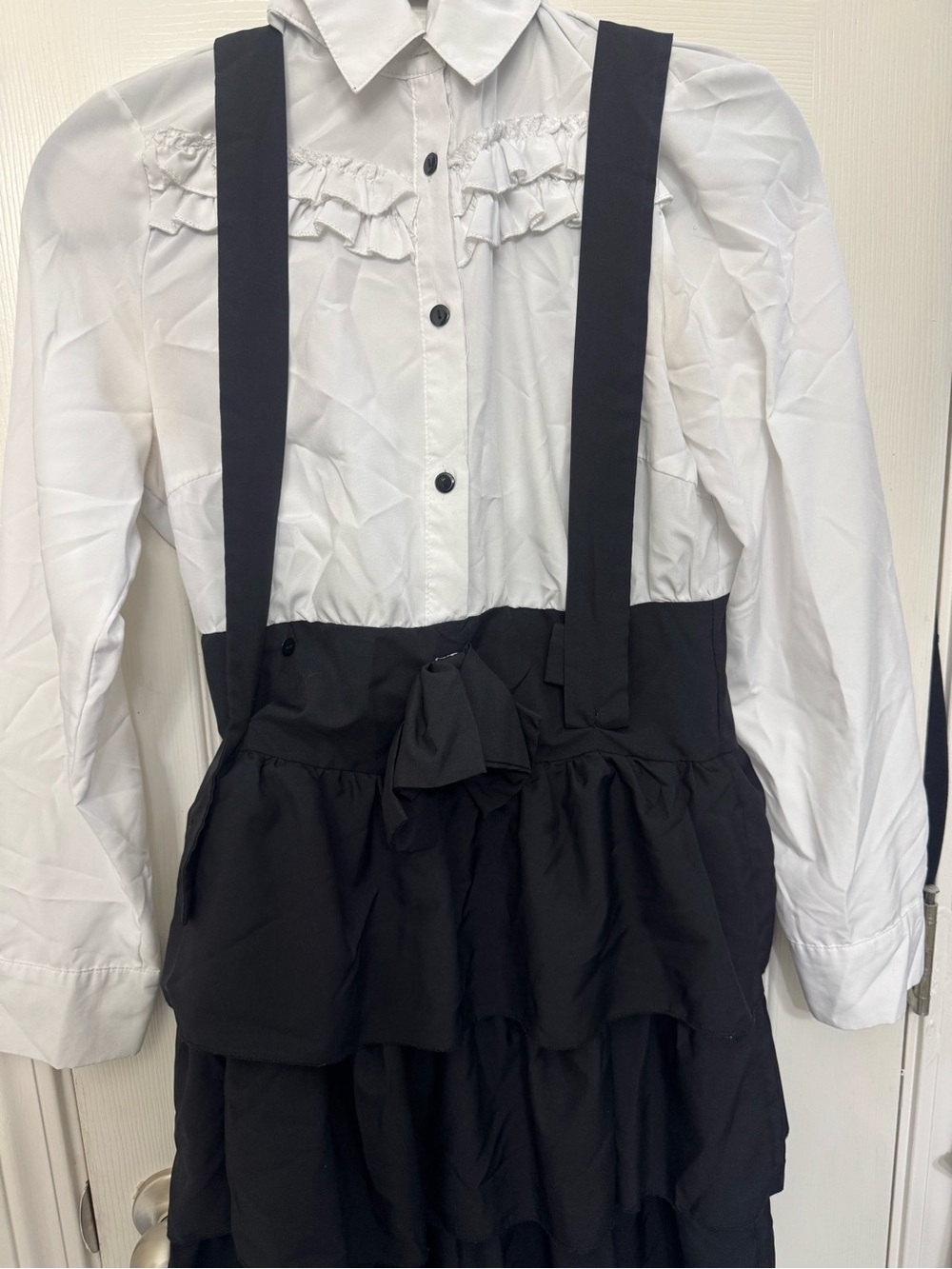 Juniors Black & White Ruffle Suspender Dress Set